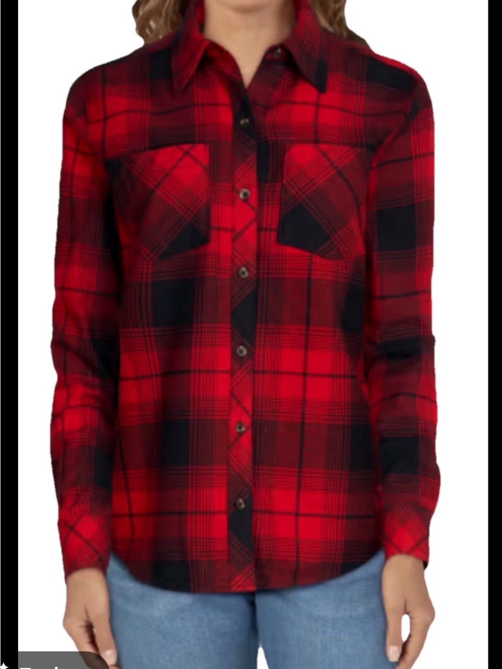 Natural Reflections Red and Black Plaid Button-Down Shirt